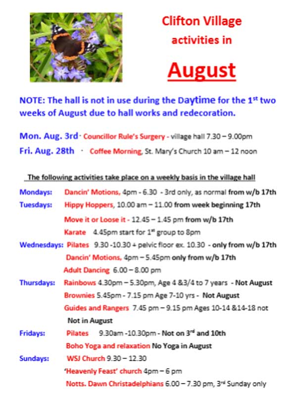 Clifton Village Diary Dates: July,2026